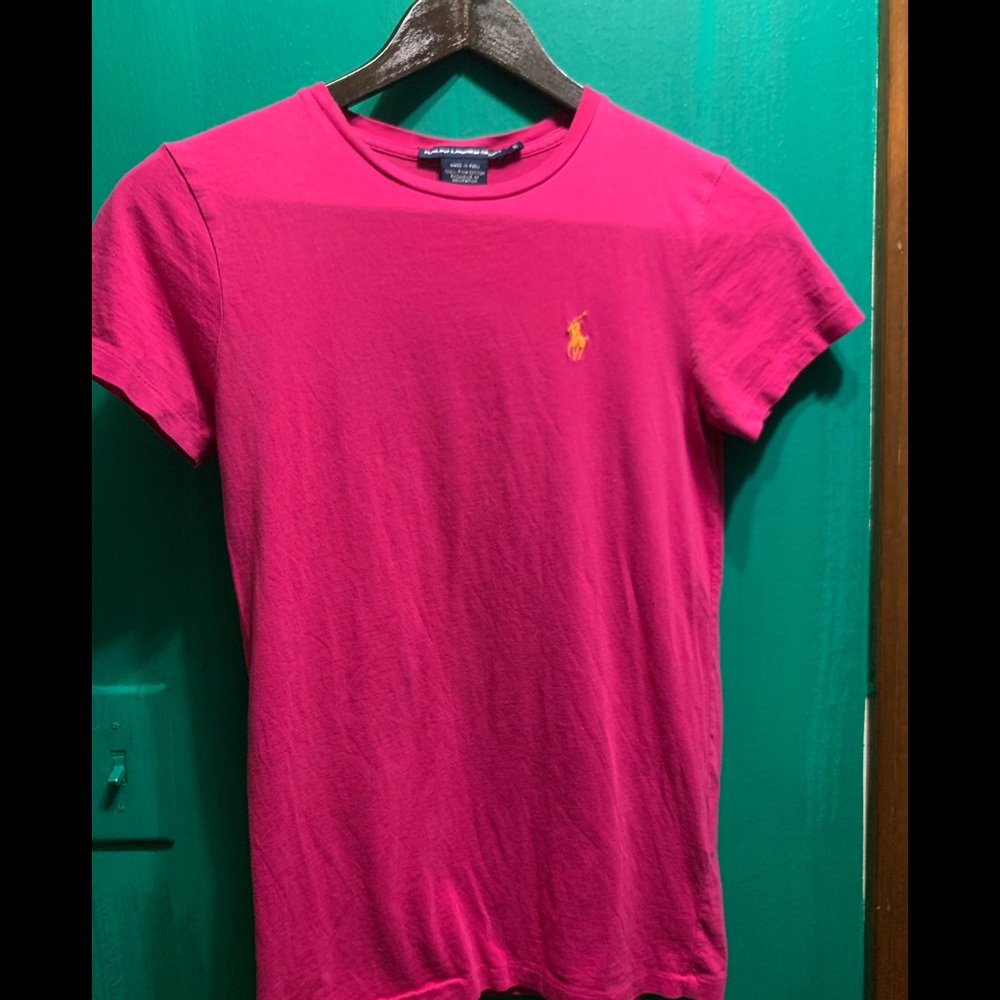 EUC RALPH LAUREN SPORT TEE SMALL PINK ORANGE PONY